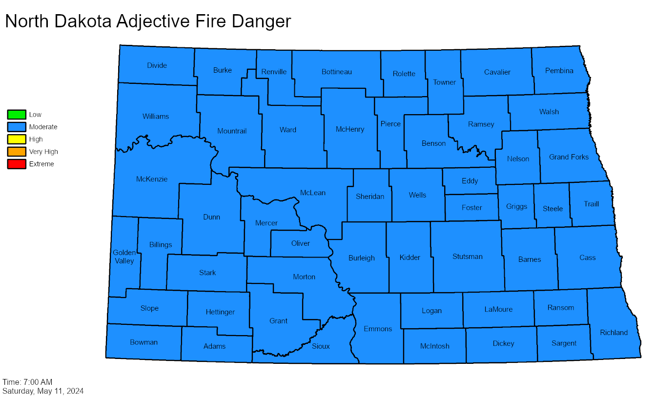 Map of the current ND Fire Danger Rating.